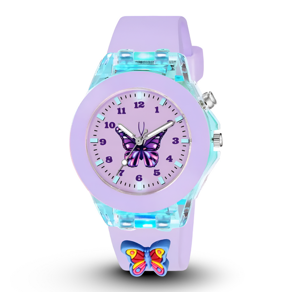 Selloria 3D Cartoon Analog Light Watch for Kids (Butterfly)