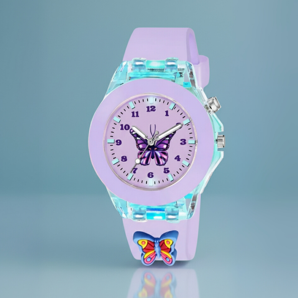 Selloria 3D Cartoon Analog Light Watch for Kids (Butterfly)