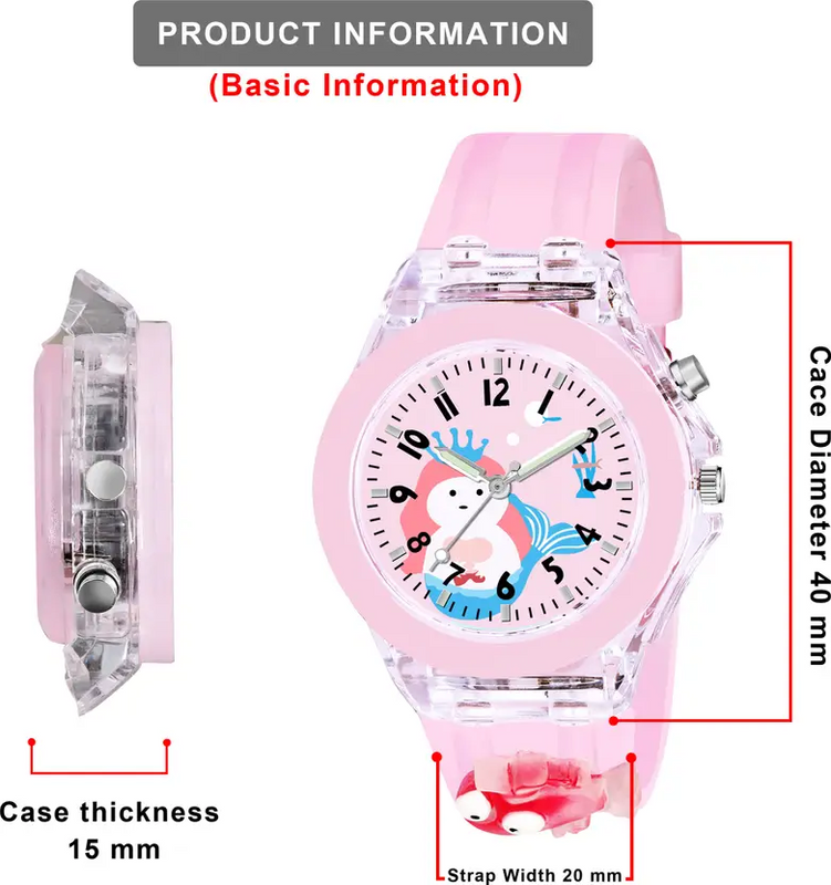 Selloria 3D Cartoon Analog Light Watch for Kids (Mermaid)
