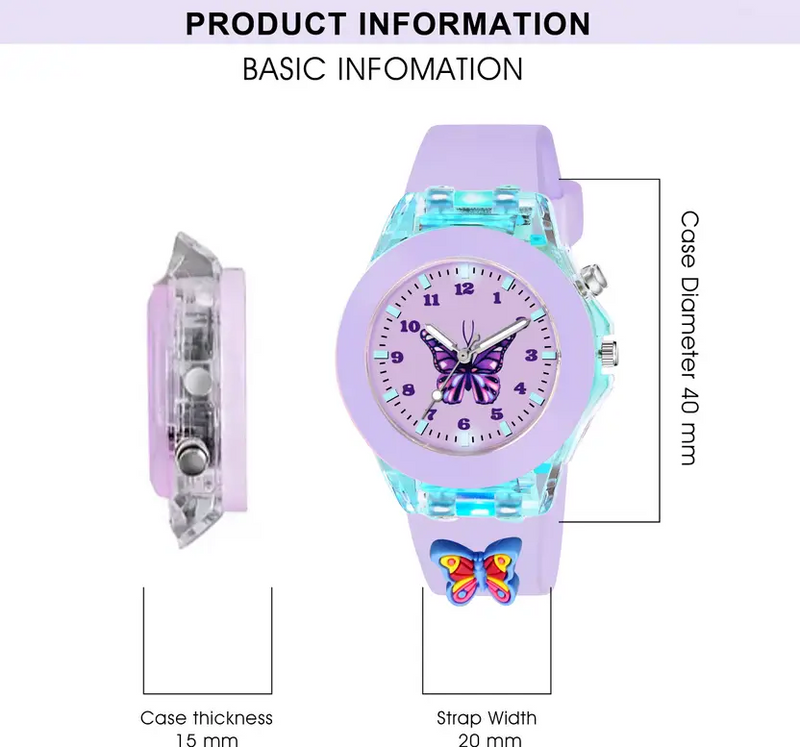 Selloria 3D Cartoon Analog Light Watch for Kids (Butterfly)